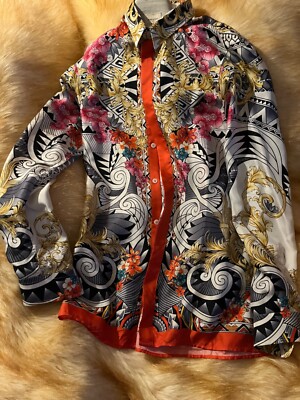 Gianni Versace Collection Shirt 100 Silk Baroque Animal Print Vintage Sz 38 G2U