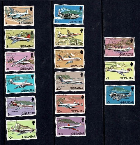 GIBRALTAR 1982 FLUGZEUG SET 15 SEHR SCHÖN GEBRAUCHT DOUGLAS DC-3 BOEING 737