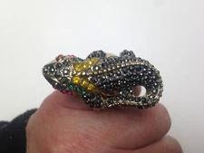 Iguana ring lizard with stones charcoal yellow green red Costume jewelry