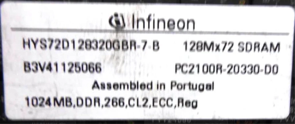 INFINEON, DDR SDRAM DIMM, HYS72D128320GBR-7-B, 1024 MB, PC2100R-20330,  - Image 2 of 4