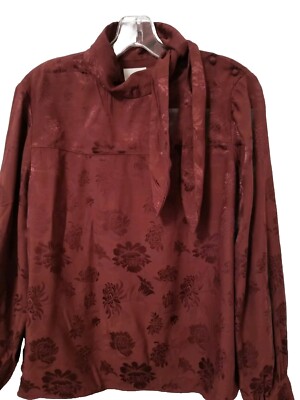 Wilfred Aritzia Blouse Red Cecile Silk Jaquard Bow Tie Collar Womens Sz Medium 