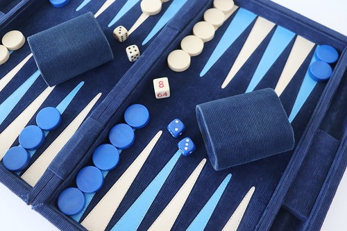 Vintage Blue & White Backgammon Set Corduroy Travel Briefcase - Picture 5 of 7