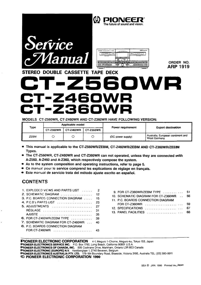 Service Manual für Pioneer CT-Z560WR, CT-Z460WR, CT-Z360WR | eBay