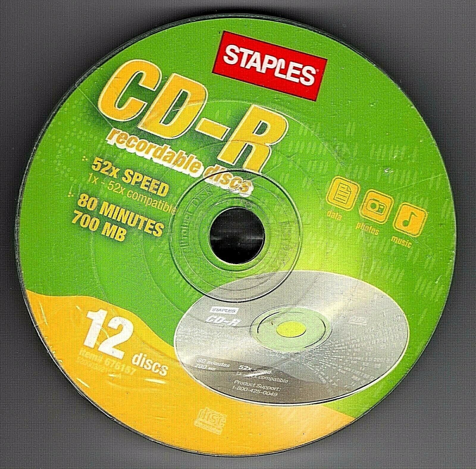 Staples CD-R 700 mb 80 minutes 52x speed 12 pack FACTORY SEALED(LOT of 3)