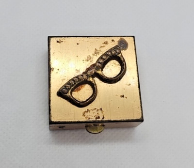 Vintage Metal Brass Pill Box  Glasses Raised Deco Square