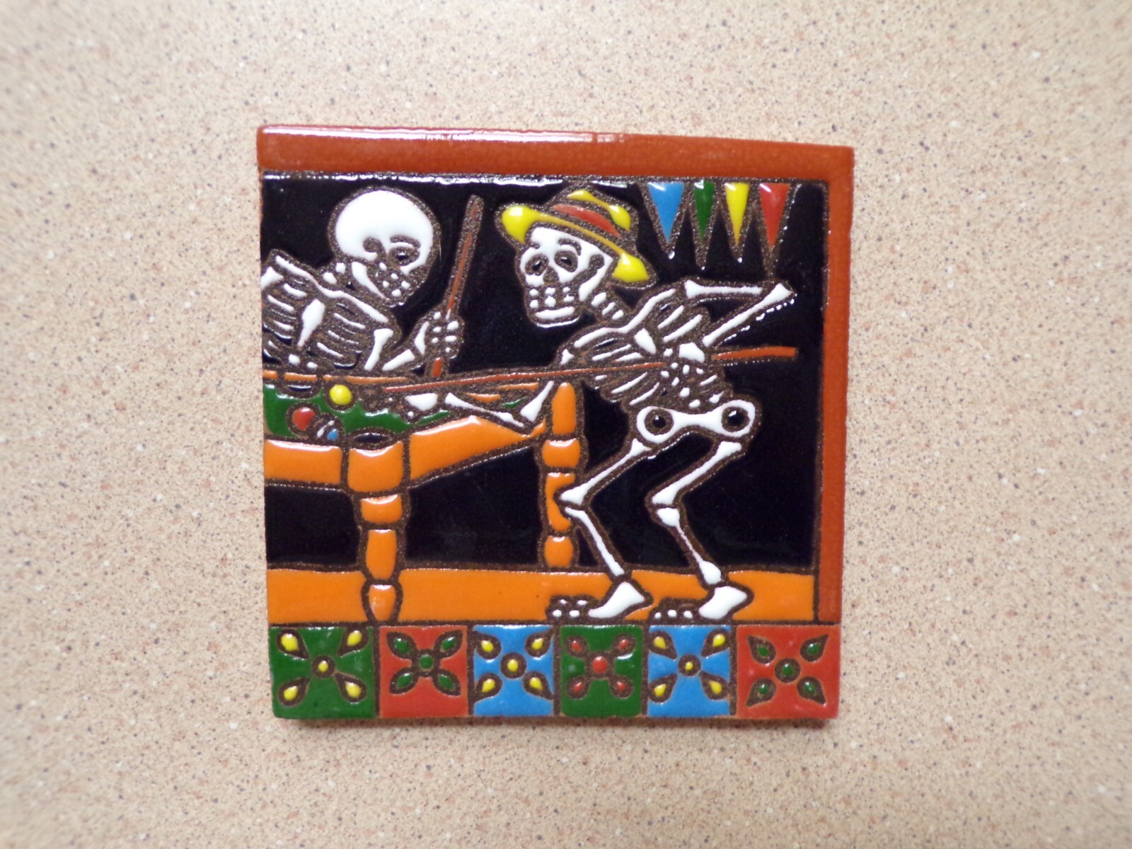 Authentic Full Size Handmade & Painted High Relief Talavera DOD Pool Player Tile