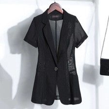 Damen Slim Netz Dünn Mantel Jacke Anzug Blazer Kurzärmelig Sonnenschutz Top Für