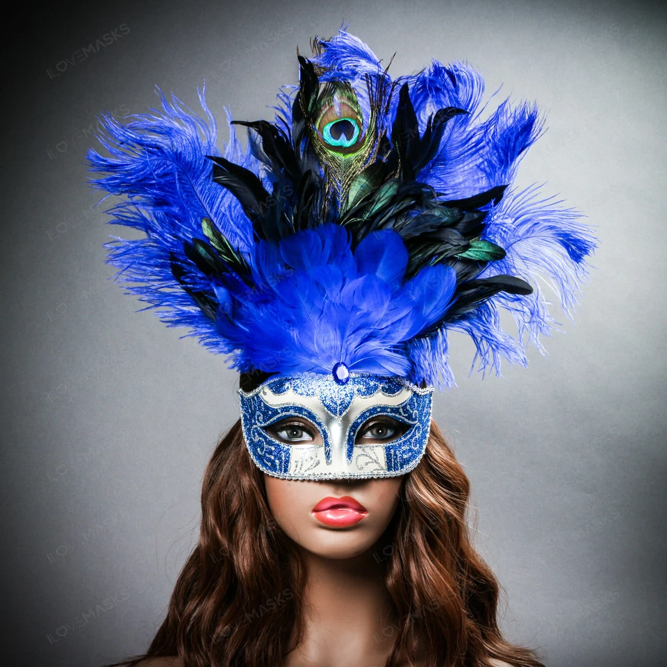 Venetian Mardi Gras Top Peacock Large Feather Masquerade Ball New Year Party - Image 3 of 4