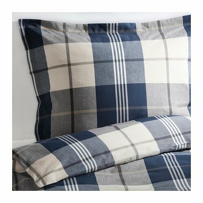 New Ikea Kustruta Twin Duvet Cover Set Blue Tan Plaid Check