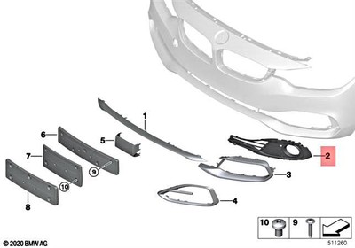 Genuine BMW F32 F33 F36 420i 420iX 425d Partially Open Grid Right 