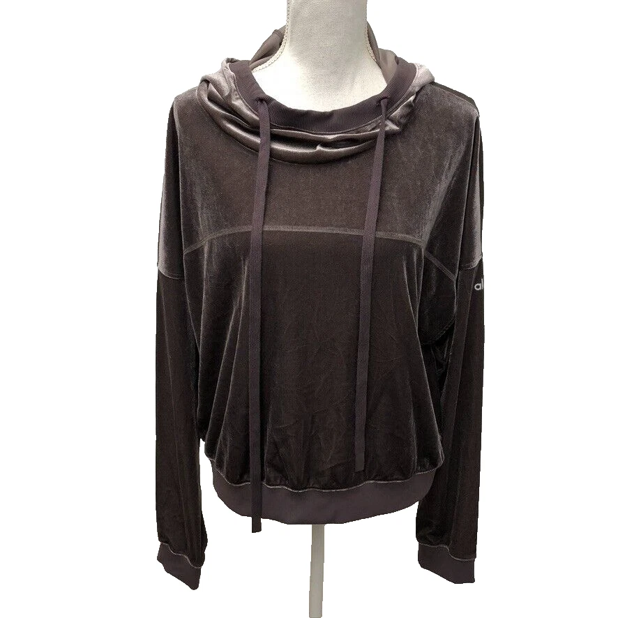 alo-yoga velour velvet cropped pullover athleisure hoodie