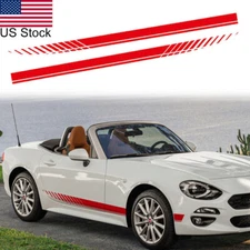 2pcs 75'' Red Sport Racing Stripes Side Door Skirt Vinyl Decal Sticker Universal
