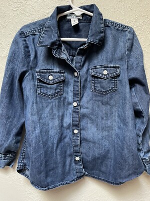 Old Navy Girls XS 4-5 Blue Denim Shirt Button Up Long Sleeve