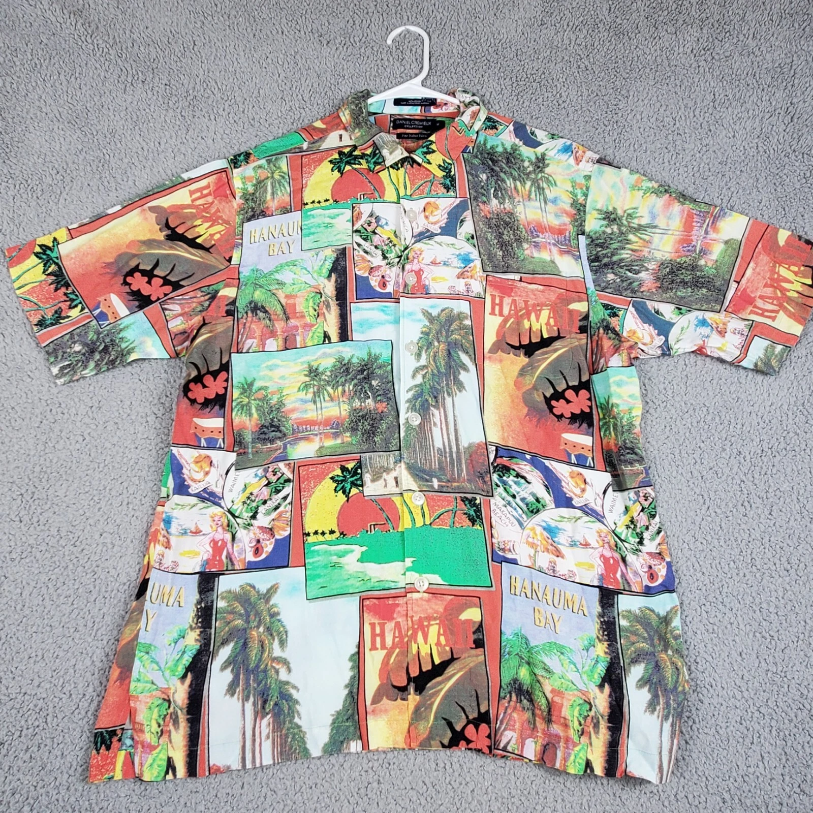 Tommy Hilfiger Mens Hawaiian Shirt Large Hula Girl Pineapple Flowers Palm Rayon
