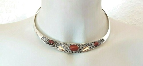 SILBER HALSREIF ° 925 / 1000 ° KARNEOL ° Silberschmuck ° teils vergoldet ° - Picture 11 of 12