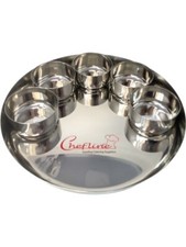 5/6 Piece Stainless Steel Round Indian Curry Serving Thali Tray plate bowls dish