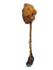 Vintage 50er-60er Spielzeug Holz Pferd Besenstiel Ritt auf Handarbeit mit Rädern RAR