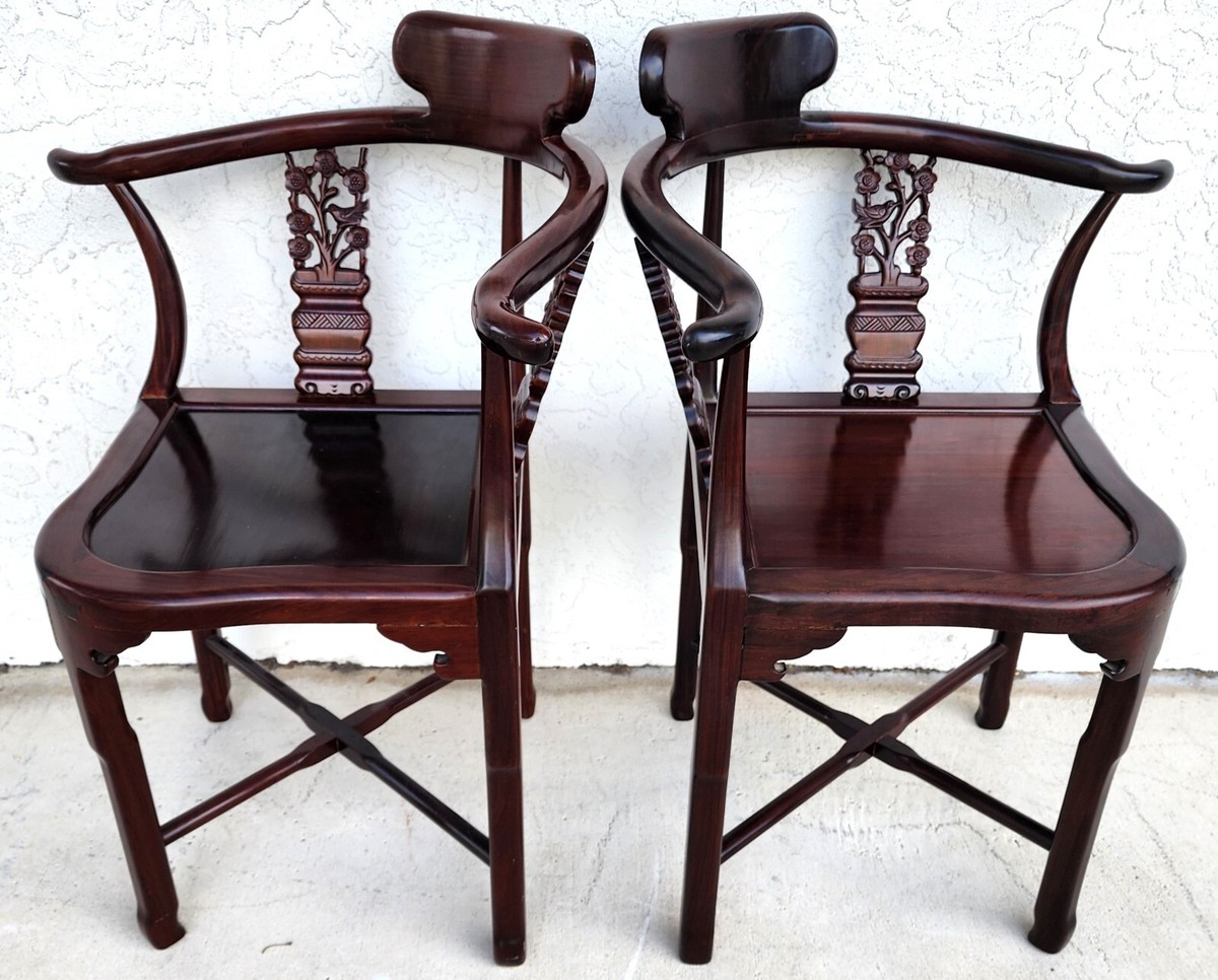 Chinese Rosewood Corner Dining Chairs Vintage - Set of 4 | eBay