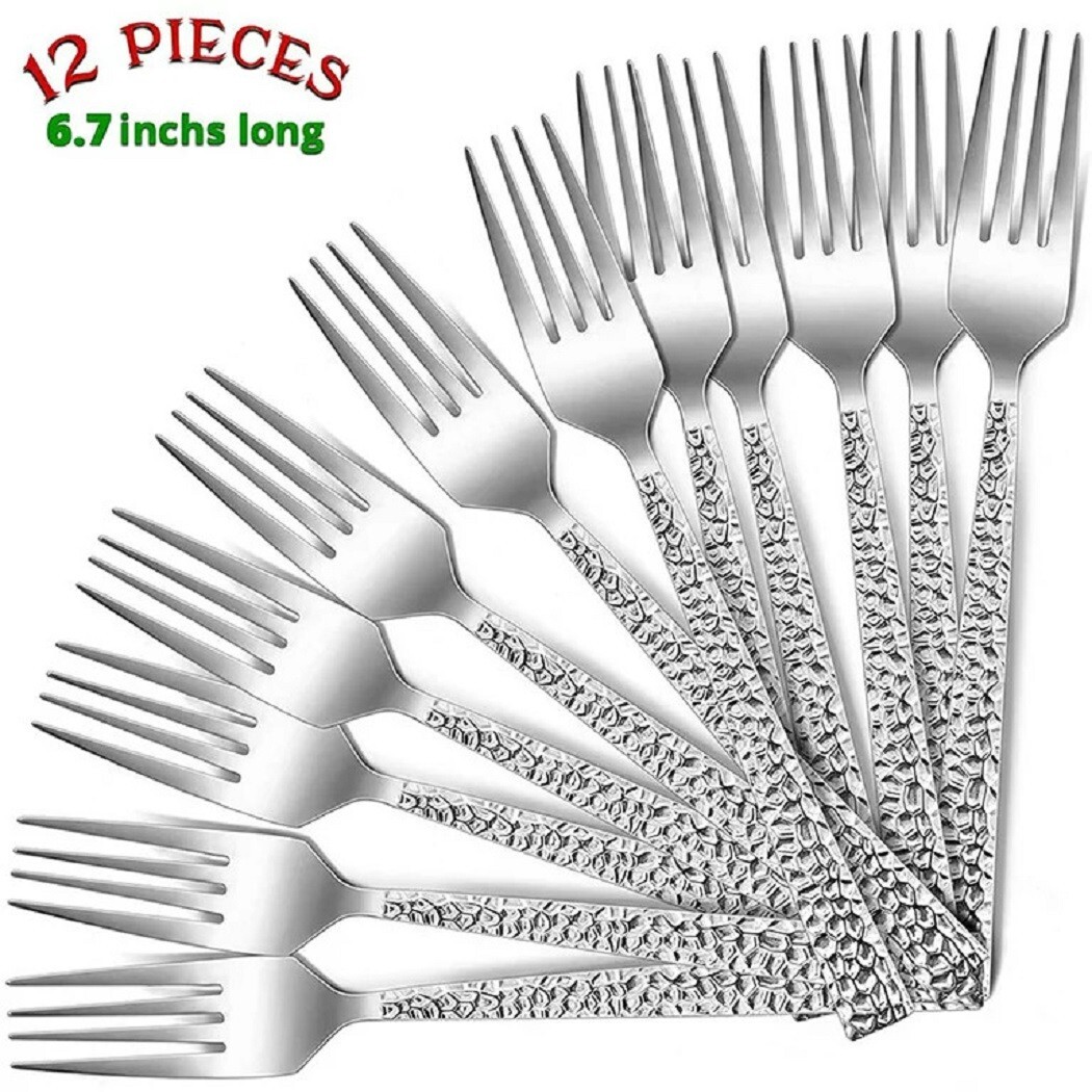 *VeSteel* Salad Forks Set of 12, Appetizer Dessert Forks Stainless Steel, Hammer