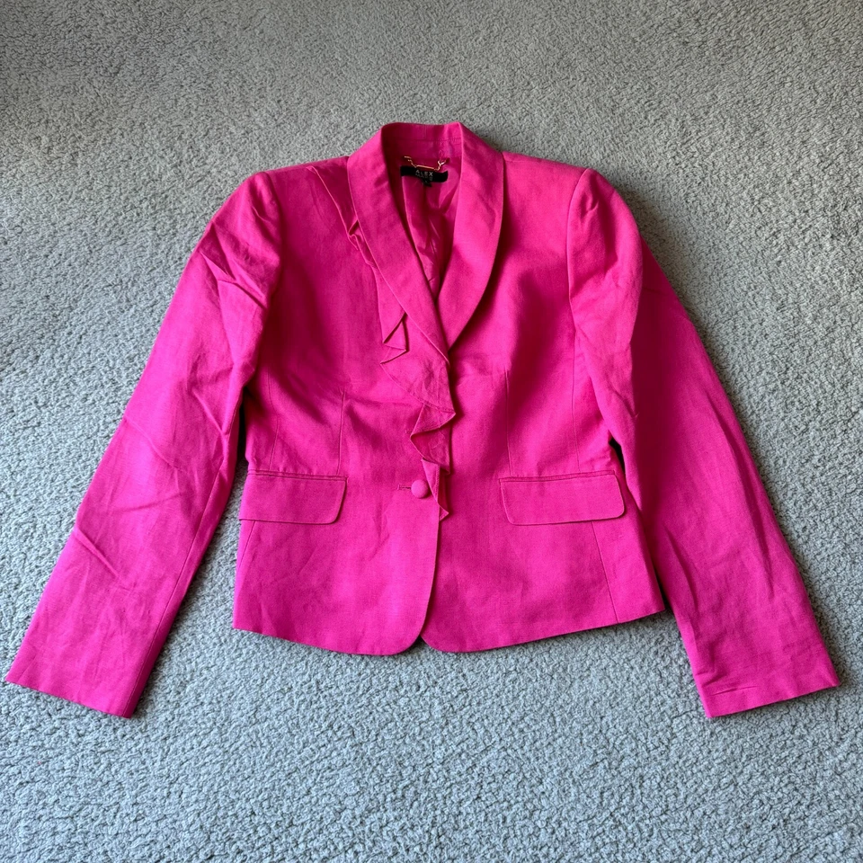 Alex Marie Jacket Womens 8 Hot Pink Blazer Linen Formal Work Office Preppy - Image 2 of 4