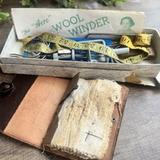 Vintage Sewing & Knitting Tool Lot Wool Winder Tape Measure Needle Case