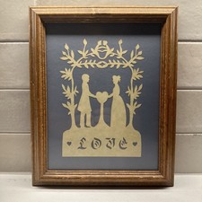 Framed Scherenschnitte-style Folk Art Hand Cut LOVE 10.5 X 8.5 w/Blue Mat