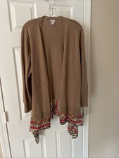 Chicos Women Pretty Tan Animal Print Gorgeous Open Front Jacket Cardigan Sz 3