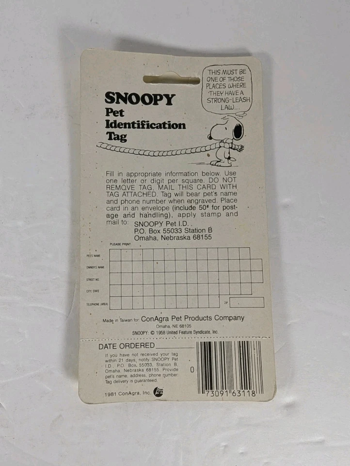Vintage Snoopy Pet Id Tag Woodstock New & Sealed United Feature Syndicate Inc. - Image 2 of 2