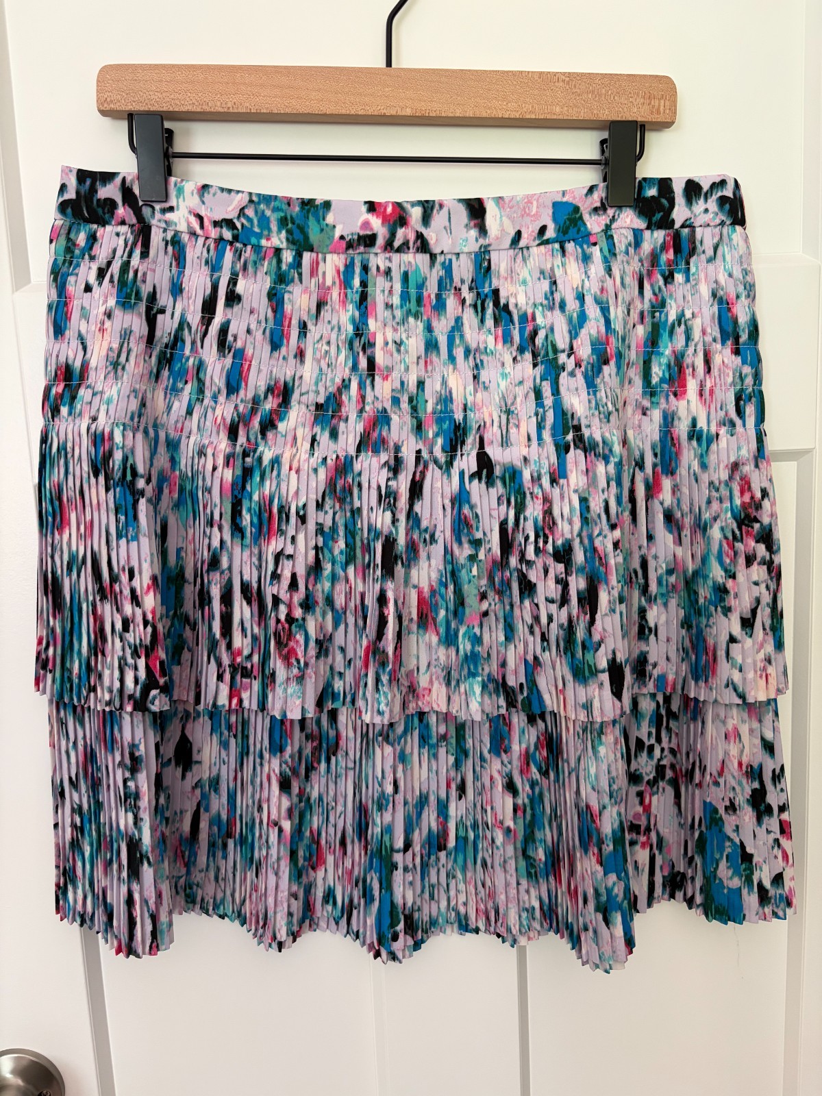 J.Crew Pleated Tiered Mini Skirt Size 12 Abstract Floral Watercolor Print Flirty