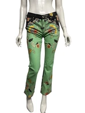 Vtg Roberto Cavalli Green Chinoiserie Print Jeans M