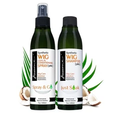 Synthetic Wig Shampoo and Leave in Conditioner Spray: pH6, Premium Set of 2, ...