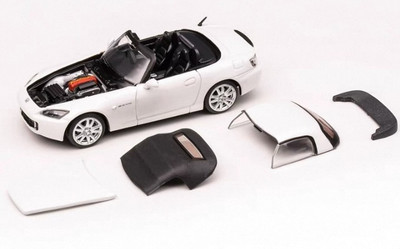 Honda S2000 MotorHelix 1:18 - Coffret Jaune Indy & Blanc Avec Pare-chocs Et Cadre D'exposition
