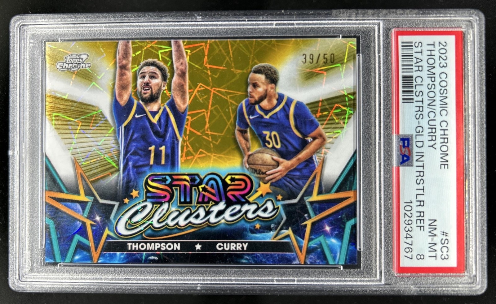 2023-24 Topps Cosmic Chrome Thompson Stephen Curry Star Clusters Gold #/50 PSA 8