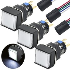 16mm Latching Square Push Button Switch 5/8 Inch White SPDT 12V DC LED 3 PCS