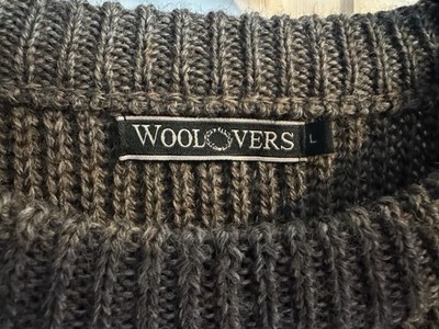 WOOLOVERS Men s Heavy Sweater, Suede Patches, Gray/Brown, Size L