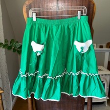 Vintage 60s Partners Please Green White Full Ruffle Skirt Medium Prairie Western