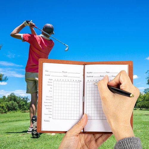 VELATYVIO Taccuino da uomo in pelle per segnapunti da golf tasca con registro marrone  - Foto 5 di 7