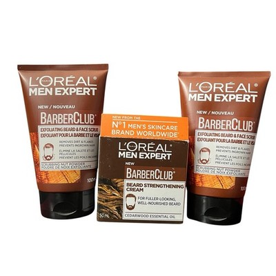 2X L'oreal Men Expert Barber Club  Beard & Face Scrub & 1 Beard Cream, New