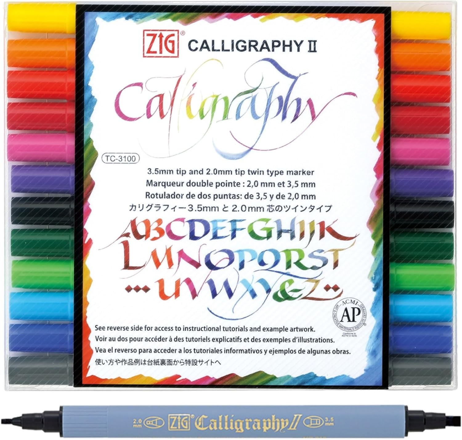 ZIG Calligraphy Marker Pens, 12 Colors Set, 2Mm & 3.5Mm Dual