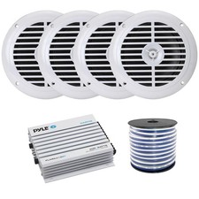 Pyle PLMR67W 6.5'' 120W Max White Speaker QTY 4 w/Wire, Bluetooth Amplifier