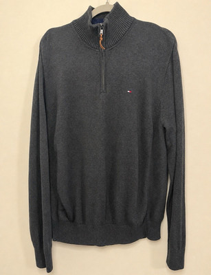 Tommy Hilfiger Men s XL Gray Cotton Knit 1/4 Zip Mock Neck Pullover Sweater