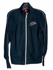 Nike Woman  s Navy zip up track suit Metal Spell out zipper Swoosh LOGO Sz Large