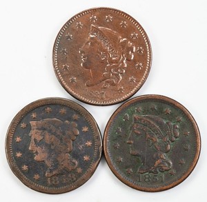 1837 1848 1851 U.S. Large Cents 1c Lot of 3 