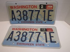Washington License Plate Set Pair Evergreen State A38771E Expired 2005
