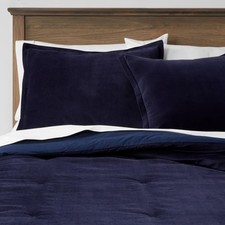Full/Queen Cotton Velvet Comforter  Sham Set Navy - Threshold