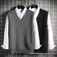 Mens Knitted Sweater vest V-Neck Sleeveless Pullover Winter Casual Sweaters New