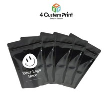 1 Color Custom Print Mylar Bags Glossy Black Stand Up Reusbale Food Storage
