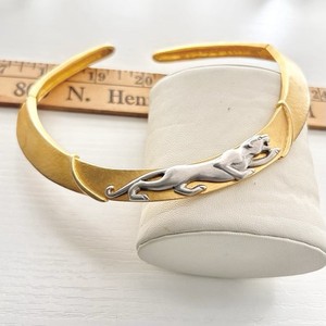 Vintage Leopard Panther Choker Gold Silver Runway Animal Jungle Wild Couture
