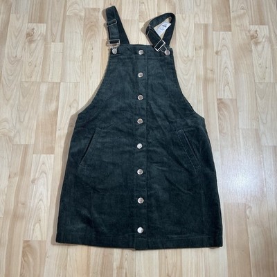 Mi Ami Francesca s NWT dark green olive corduroy overall mini dress Small