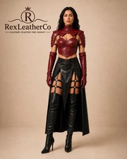 Red Leather Corset Top and Shoulder Armor, Gothic Fantasy Cosplay Outfit
